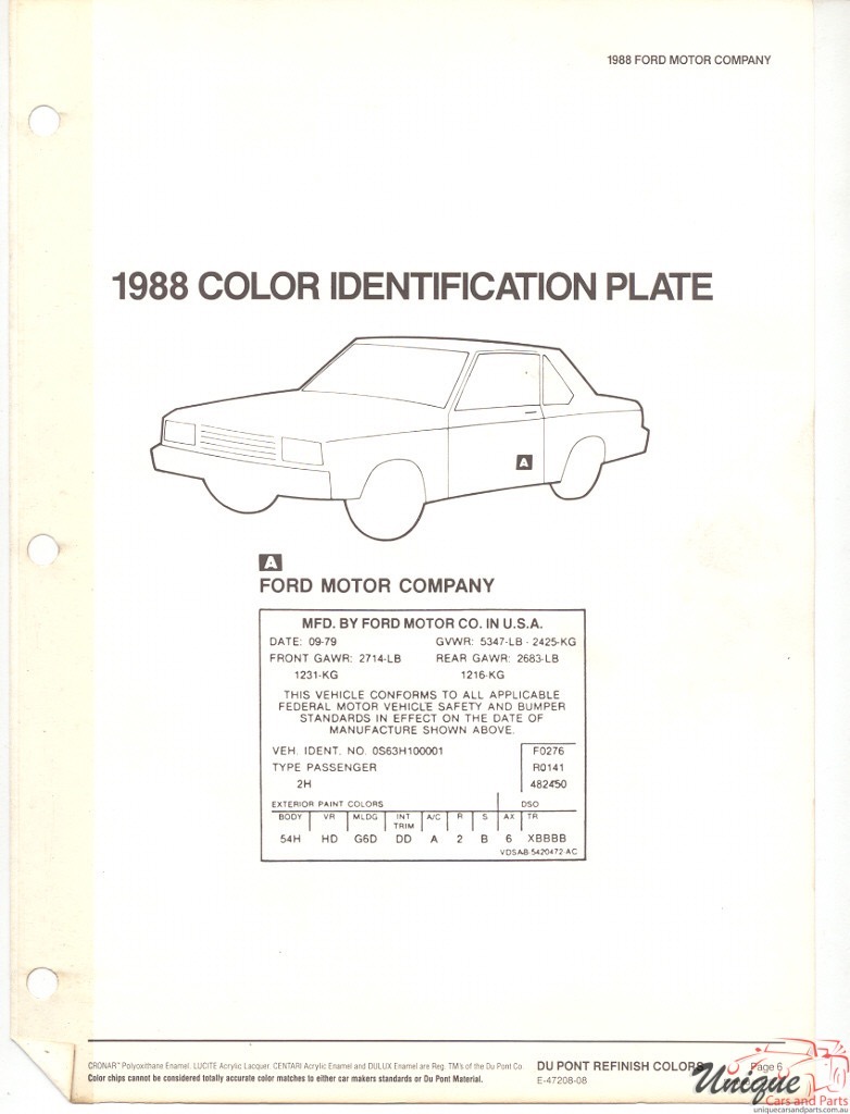 1988 Ford Paint Charts DuPont 7